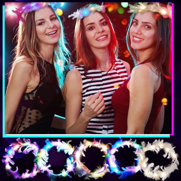 LED Feather Crown Headbands 100 Pieces Colorful Light Up Headbands for Women main image 4